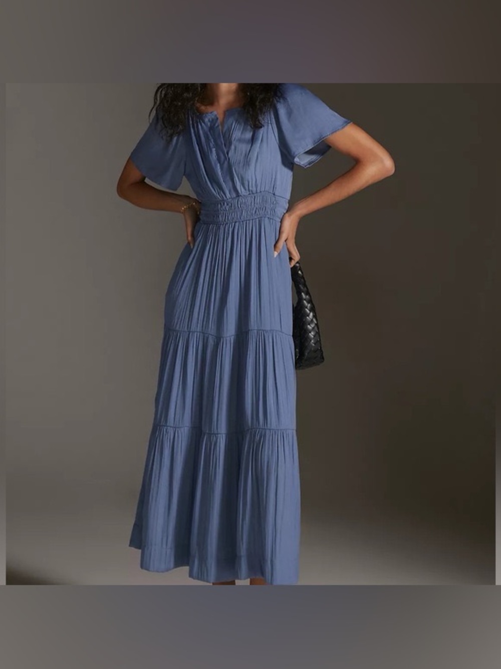 Blue Tiered Maxi Dress with Smocked Waist